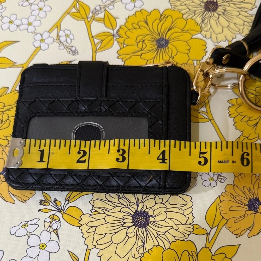 Black Quilted Wallet / Card Holder with a Tassel and Stretchy Beaded Bracelet